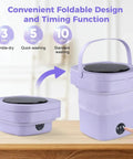 Compact Mini Washing Machine With 10 Point Five Liter Capacity And Foldable Travel Build featuring a foldable design and timing functions.