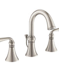 Spot Resist Brushed Nickel Widespread Two Handle Bathroom Faucet With Valve Included Three Hole Deck Mounted Setup Ceramic Disc Cartridges