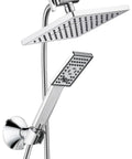 Dual Shower Heads System With 8 Inch Square Rain Shower Head And Handheld Spray High Pressure Rainfall 60 Inch Hose Chrome Finish.