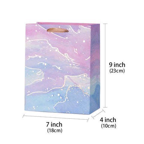 Colorful Marble Pattern Gift Bags With Tissue Paper And Gold Foil Accents, Medium Size 7x4x9 Inches, 4 Pack For Shopping