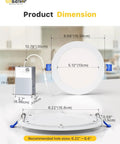 Dimensions of Sixteen Pack 6 Inch LED Recessed Downlights Dimmable Easy Install 5 CCT 2700K to 5000K 1050 Lumens 12W 120V IC Rated