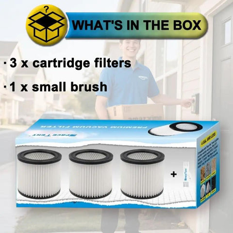 Three Pack 90398 Replacement Filter Cartridges For Most 1 To 5 Gallon Wet Dry Shop Vacs And 5 Gallon Portable Models box view