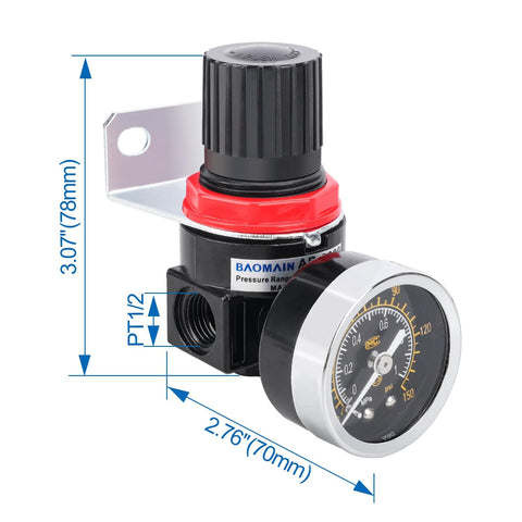 Air Pressure Regulator For Pneumatic Tools One Quarter Inch PT 0 To 150 Psi With Pressure Gauge And Mounting Bracket AR 2000