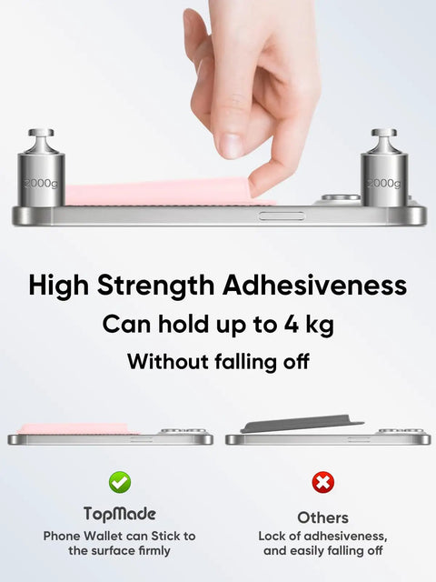 Premium Leather Phone Card Holder Wallet Stick On With 3M Adhesive high strength adhesiveness demonstration