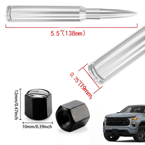 Bullet Antenna With Valve Stem Caps Mast For Chevy Silverado 1500 2500 3500 HD Ford F150 F250 F350 Denali And Jeep Chrome
