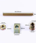 12 Piece M8x80mm Threaded Rod Kit with connectors, cold-heading steel, gold finish for furniture assembly