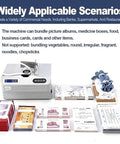 Speedy 2 Second Banknote Bundling Machine Automatic Money Packer Strap Tool with various bundled items.