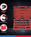 Badass Crowfoot Wrench Set With 1/2 And 3/8 Inch Drives, 15 Piece Metric Flare Nut Wrenches From 8Mm To 24Mm, heavy duty chrome moly steel wrenches in storage case.
