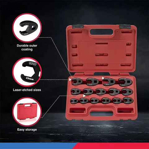 Badass Crowfoot Wrench Set With 1/2 And 3/8 Inch Drives, 15 Piece Metric Flare Nut Wrenches From 8Mm To 24Mm, heavy duty chrome moly steel wrenches in storage case.