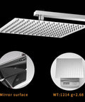 12 Inch Square Rain Shower Head High Pressure Stainless Steel Bath Shower Head With Waterfall Full Body Coverage Polished Chrome