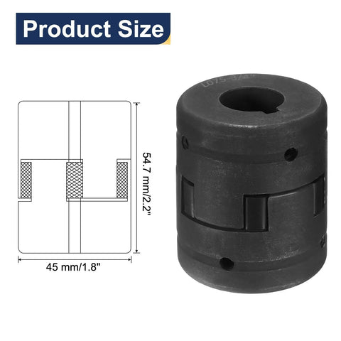 Diagram of Beefy Half To Three Quarter Inch L-Jaw Coupler Set with Buna N Rubber Spider Insert, showing dimensions, 3-piece flexible coupler kit.