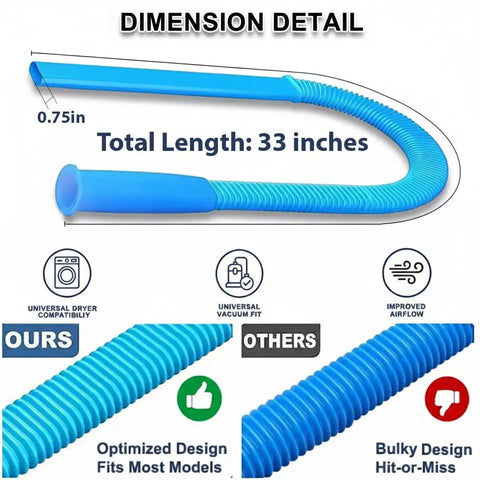 Pro Grade Dryer Vent Cleaner Kit With Vacuum Hose Attachment Brush For Lint Removal showcasing 33-inch flexible blue hose.