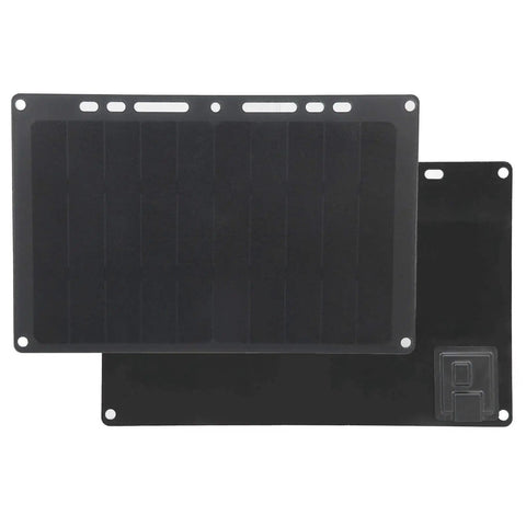 6V 10W Monocrystalline Solar Panel Charger with 1700mAh Output Portable USB Power Bank, IP65 Weatherproof, front and back view
