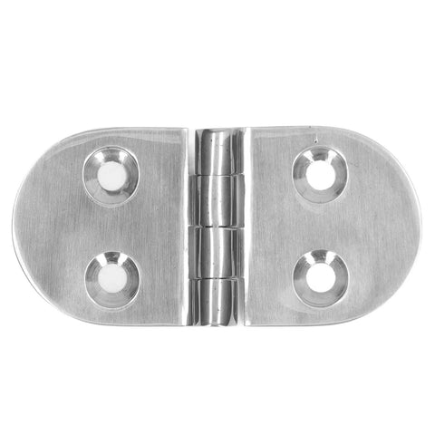 Straight Up Tough Thickened Oval Door Hinges Built From Rust Proof Stainless Steel With A Crisp Mirror Shine front view showing hinge design.