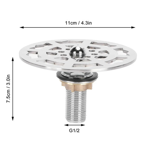 Automatic Metal Sink with Faucet and Water Flow Nozzle for Restaurant Kitchen - to CleanProfessal GradeIdeal for Food t and Cooking - round metal drain cover with dimensions.