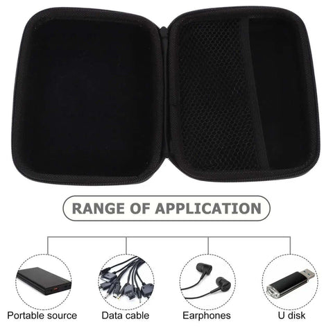 Open Heavy Duty Hard Shell Tech Carry Pouch For Chargers Power Banks Cables And Earbuds With Water Resistant Cover and Secure Zipper.