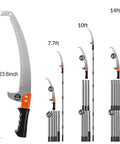 Lightweight Manual Pole Saw Extension For Tree Pruning 10 Foot Reach Stainless Steel Blade with length options 7.7ft, 10ft, 14ft