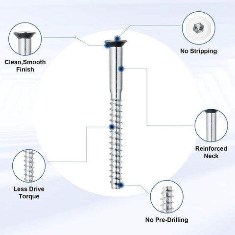 Diagram of M6.3 X 50mm Hex Socket Countersunk Self Tapping Furniture Screws 100 Pack Carbon Steel Zinc Plated with features labeled