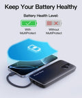 Two Pack Heavy Duty 10000mAh Portable Charger Power Bank Featuring Integrated Lightning And Usb C Cables Fast Charge Four Smartphones Simultaneously shows battery health features with MultiProtect.