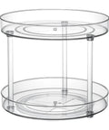 Two Tier Lazy Susan Turntable Organizer for Cabinets and Pantry Rotating Spice and Condiment Organizer featuring transparent design