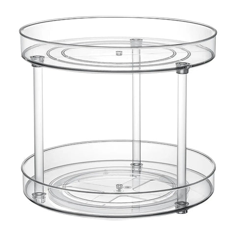 Two Tier Lazy Susan Turntable Organizer for Cabinets and Pantry Rotating Spice and Condiment Organizer featuring transparent design