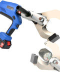 JHKKOJ Rechargeable Electric Cable Cutter For Heavy Duty Copper Wire Cutting Machine showcasing blue cordless design and cutting blades.