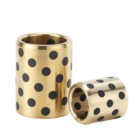 Brass Graphite Self Lubricating Copper Sleeve Bushing For Ball Bearings ID 4 5 6 8 10mm shown in vertical and horizontal position