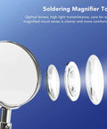 Close-up of optical lenses for Soldering Helper Arm With 3X Magnifying Lamp The Ultimate Third Hand Soldering Station For PCB And Circuit Boards Adjustable 360 Degree Arm Hands Free Precision Electronics Stand