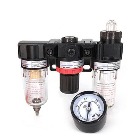 FRL Combination Air Preparation Unit With Filter Regulator Lubricator For Pneumatic Systems 1/8 Inch And 1/4 Inch Connections Color AC1500N1