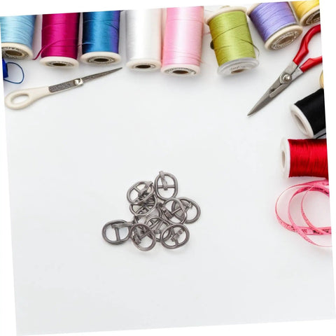 150 Pieces Mini Belt Fasteners Alloy Buckles For Sewing Crafts Small Metal Buckles With Single Prong For Doll Clothes Shoes Bags DIY Accessories And Your Go To Quick DIY Builds scattered among sewing threads and scissors
