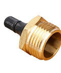 Side view of brass blow out plug for RVs, boats, campers, and trailers, showing quick-connect adapter for winterization.