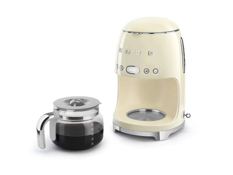 Retro Fifties Style Drip Coffee Maker With 10 Cup Glass Carafe, Auto Start, No Fuss Keep Warm Plate, And Two Brew Strengths, Cream Finish