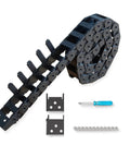 39.4 Inch Nylon PA66 Cable Drag Chain Carrier Pro Grade R28 18x37mm Inner, 23.7x47.7mm Outer Open Type For CNC Routers, Mills, And 3D Printers With Extra Ends, Screws, And Screwdriver, black chain with mounting hardware