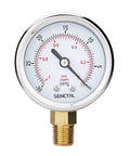 Front view of SENCTRL 2-inch dial vacuum pressure gauge, 30 inHg range, stainless steel case, 1/4 NPT lower mount