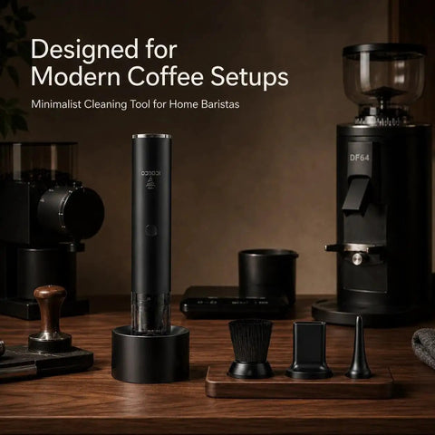 Rechargeable Mini Coffee Grinder Vacuum Cleaner With 4 Attachments on modern coffee setup table