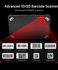 Heavy Duty Rugged Tablet With No Sweat Barcode Scanner And 12.2 Inch Windows 11 Pro Screen, Eight Plus One Twenty Eight Gig Storage showing Honeywell N4680 scanner with barcodes.