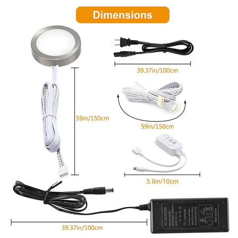 RGB Under Cabinet Lights 8 Pack App Controlled Dope Music Sync Puck Lights With Remote Plug In Or Hardwired dimensions display