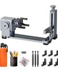 3 In 1 Laser Rotary Attachment For Engraving Cylindrical Objects Like Wine Glasses Tumblers Mugs And Rings, shown disassembled with accessories