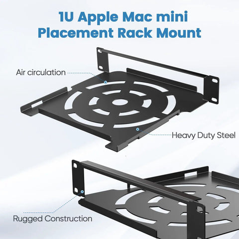 Slick 1U Rack Mount Bracket For Mac Mini M1 And M2 Models showing air circulation holes and heavy duty steel design.