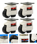 Badass Heavy Duty Adjustable Leveling Casters With Swivel Wheels For Workbenches And Shop Gear Four Pack Plate Mounts shown from multiple angles.