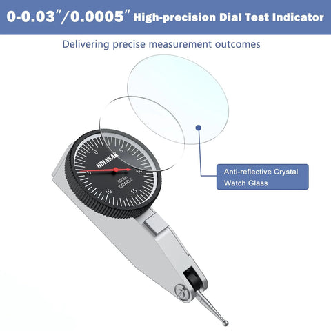 HDLNKAK dial test indicator with anti-reflective watch glass and black dial mounted on a metal base