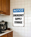 Notice Emergency Supply Storage Vintage Metal Wall Art Signs For Home Kitchen Garage And Patio Built From Rust Resistant Aluminum For Indoor Outdoor Use Keeps Your Space Organized With Classic Industrial Vibe in a kitchen