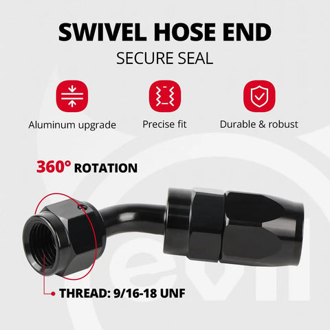 Swivel hose end for 6AN Nylon Braided Fuel Line Kit 20ft Black With CPE Inner, 304 Steel Wire, and Nylon Outer Braids, 360-degree rotation