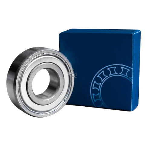 Premium Double Row Angular Contact Ball Bearings 5201 Series 12 X 32 X 15.9mm chrome steel bearing next to blue packaging.