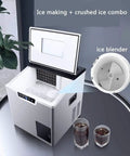 Portable Countertop Ice Maker Machine With Dual Crush And Cube Functions Featuring A Clean Lcd Control Panel in silver with ice.