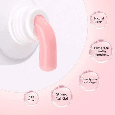 Close-up of pink gel from Six Neutral Colors Hema Free Poly Nail Gel Kit For Extension Nails Long Lasting Builder Gel Set with bubbles