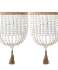 Bohemian Wood Beaded Wall Sconces Two Pack White Finish Rustic Bedside Lighting Fixture For Bedroom Hallway Entryway Bathroom Vanity Decor Versatile Wall Mount Accent Lights Great For Cozy Ambience And Everyday Use