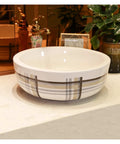 Modern Vessel Sink,Creative Round Ceramic Lavatory Vanity Sink,Bathroom Above Counter Porcelain Sink Bowl with striped design.