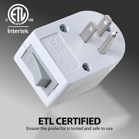 Grounded Outlet With On Off Switch Two Pack 3 Prong Surge Protector 245J Single Port Power Adapter 15A Circuit Breaker White ETL Listed