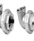 Heavy Duty 304 Stainless Steel Union Joint Coupling Male To Male BSP Pipe Fitting with an angled design for smooth water flow.